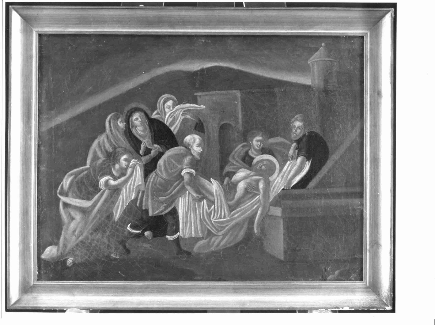 stazione XIV: Gesù deposto nel sepolcro (dipinto) - ambito Italia meridionale (sec. XIX)