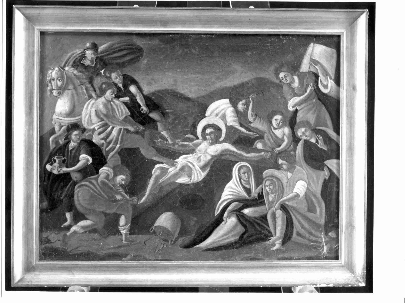 stazione XI: Gesù inchiodato alla croce (dipinto) - ambito Italia meridionale (sec. XIX)