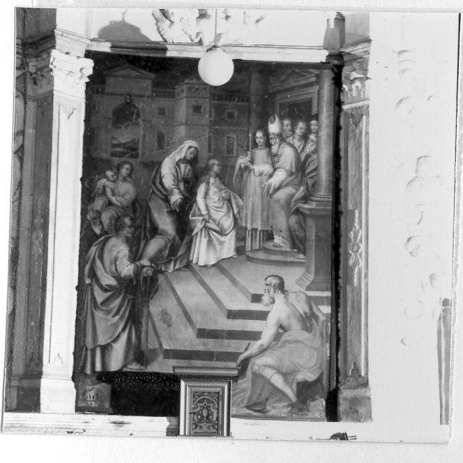 presentazione di Maria Vergine al tempio (dipinto) - ambito campano (fine/inizio secc. XVI/ XVII)