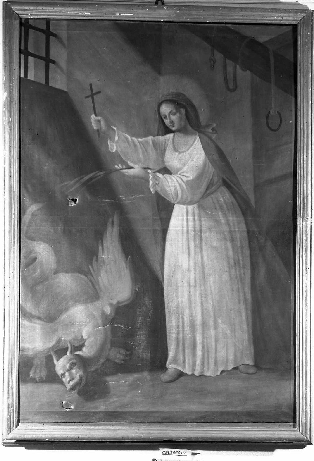 Santa Margherita d'Antiochia sottomette il drago con la croce (dipinto) - ambito emiliano (sec. XIX)