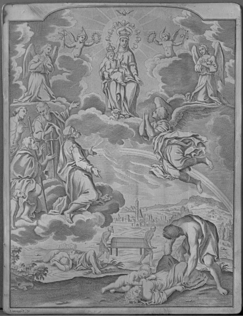 Beata Vergine del Soccorso libera Bologna dalla peste del 1527 (matrice) di Capponi Lorenzo (terzo quarto sec. XVIII)