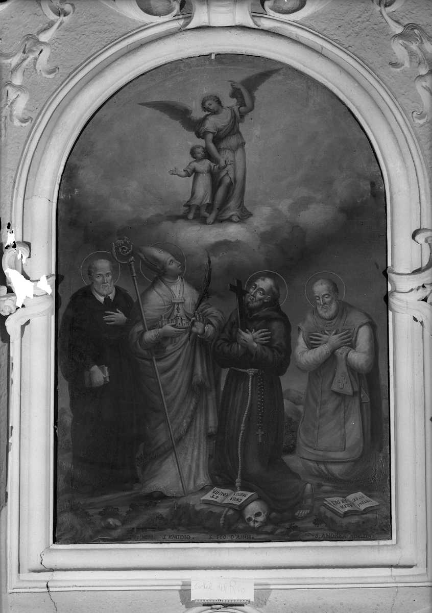 angelo custode in gloria con Santi (dipinto) di Olivieri Francesco (sec. XIX)