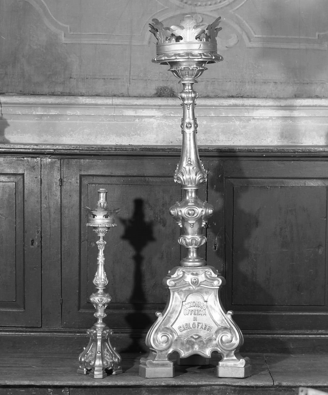 candelabro da chiesa, serie - bottega bolognese (sec. XIX)