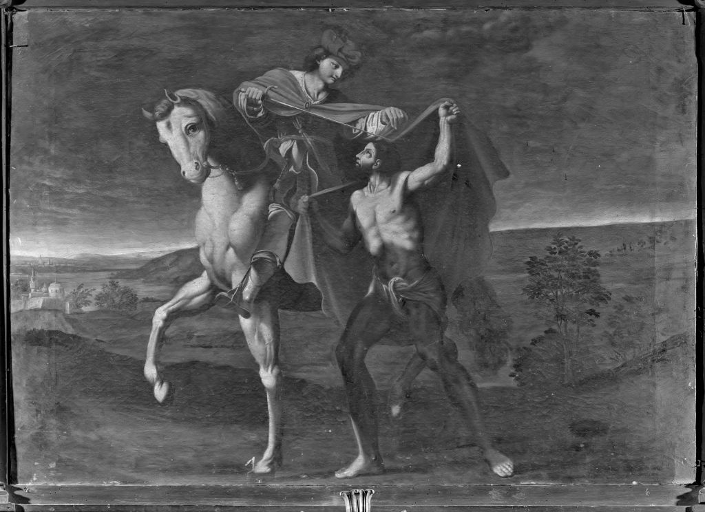 San Martino dona il mantello al povero (dipinto) di Massari Lucio (attribuito) (sec. XVII)