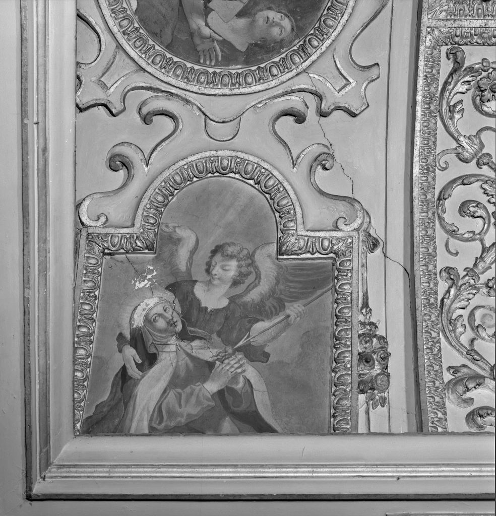 Santa Teresa d'Avila ha la visione dell'angelo che le trafigge il cuore (dipinto) di Spisanelli Vincenzo (attribuito) (sec. XVII)