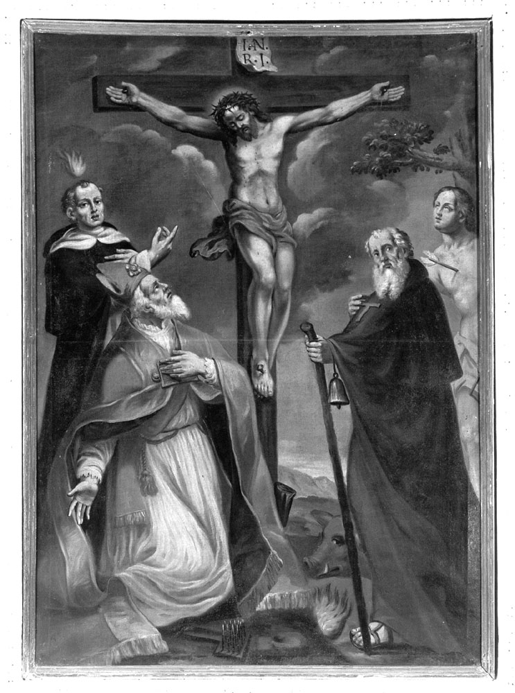 Cristo crocifisso tra San Biagio, San Vincenzo Ferreri, Sant'Antonio abate e San Sebastiano (dipinto) - ambito emiliano (sec. XVII)