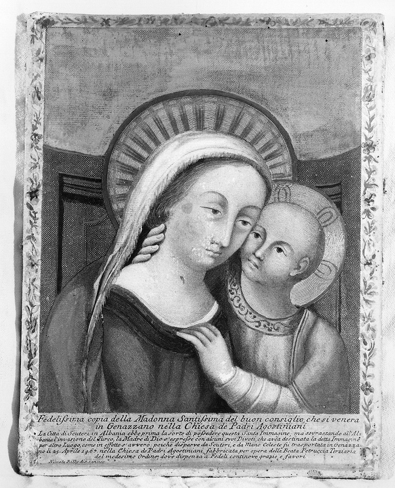 Madonna del Buon Consiglio, Madonna con Bambino (incisione) di Billy Niccolò (prima metà sec. XIX)