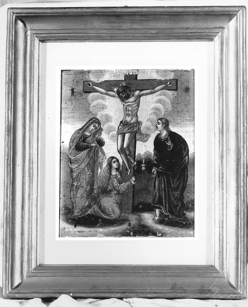 Cristo crocifisso con la Madonna San Giovanni Evangelista e Santa Maria Maddalena (dipinto) - ambito emiliano (primo quarto sec. XVI)