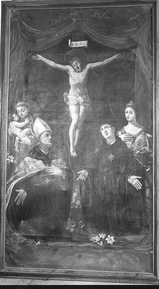 Cristo crocifisso con San Nicola da Tolentino, Santa Caterina d'Alessandria, Sant'Antonio da Padova, Sant'Agostino (dipinto) - ambito emiliano (sec. XVII)