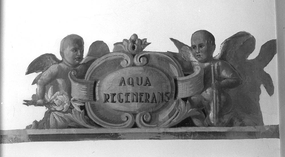 angeli reggitarga (decorazione pittorica) - manifattura emiliana (sec. XIX)