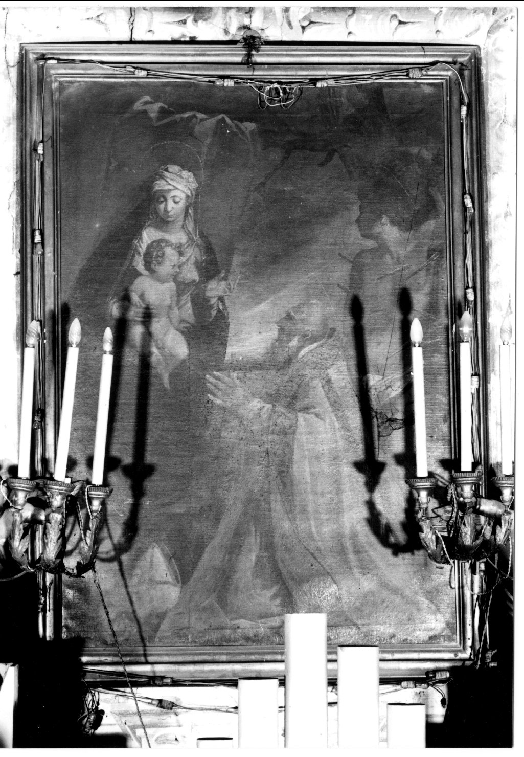 Madonna con Bambino, San Sebastiano e San Martino Vescovo (dipinto) - ambito ferrarese (seconda metà sec. XVI)
