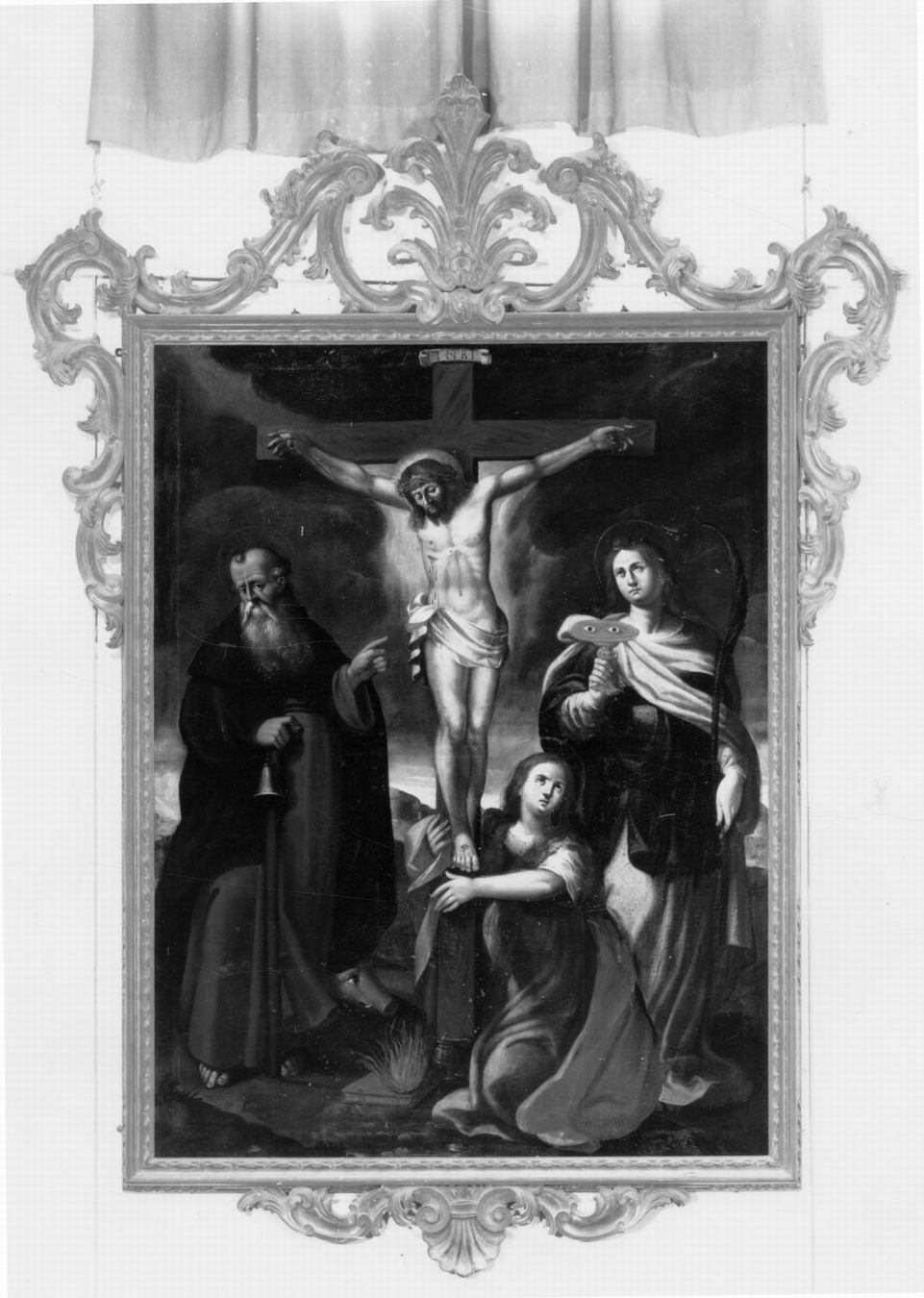 Gesù Cristo crocifisso, santa Lucia, sant'Antonio e santa Maria Maddalena (dipinto) - ambito bolognese (sec. XVIII)