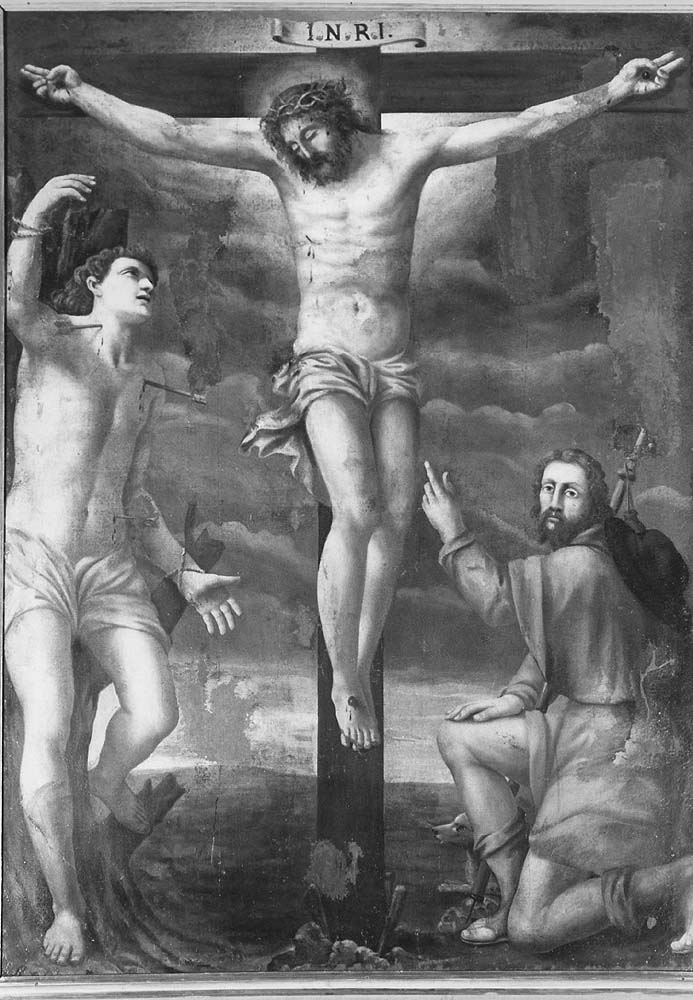 Cristo Crocifisso con San Sebastiano e San Rocco (dipinto) - ambito emiliano (sec. XVII)