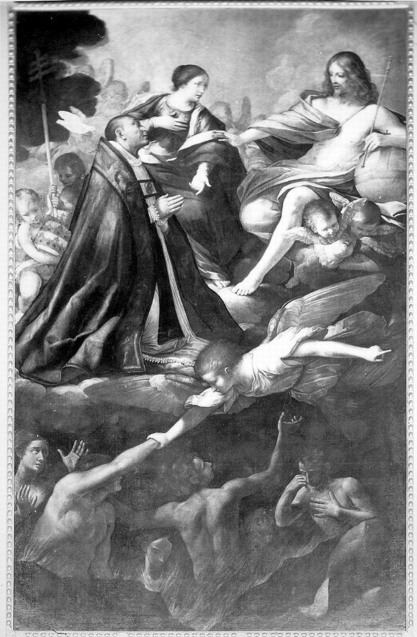 San Gregorio Magno supplica Cristo e la Madonna per le Anime del Purgatorio (dipinto) di Valeriani Giulio Cesare (prima metà sec. XVIII)