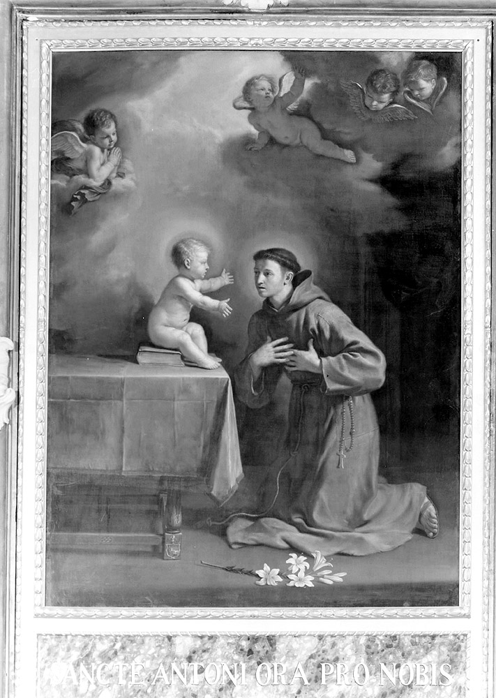 Sant'Antonio da Padova con Gesù Bambino (dipinto) di Barbieri Giovanni Francesco detto Guercino (sec. XVII)