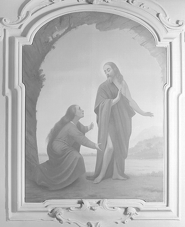 Gesù Cristo risorto appare a Santa Maria Maddalena (Noli me tangere) (dipinto, complesso decorativo) di Guardassoni Alessandro (scuola) (sec. XIX)