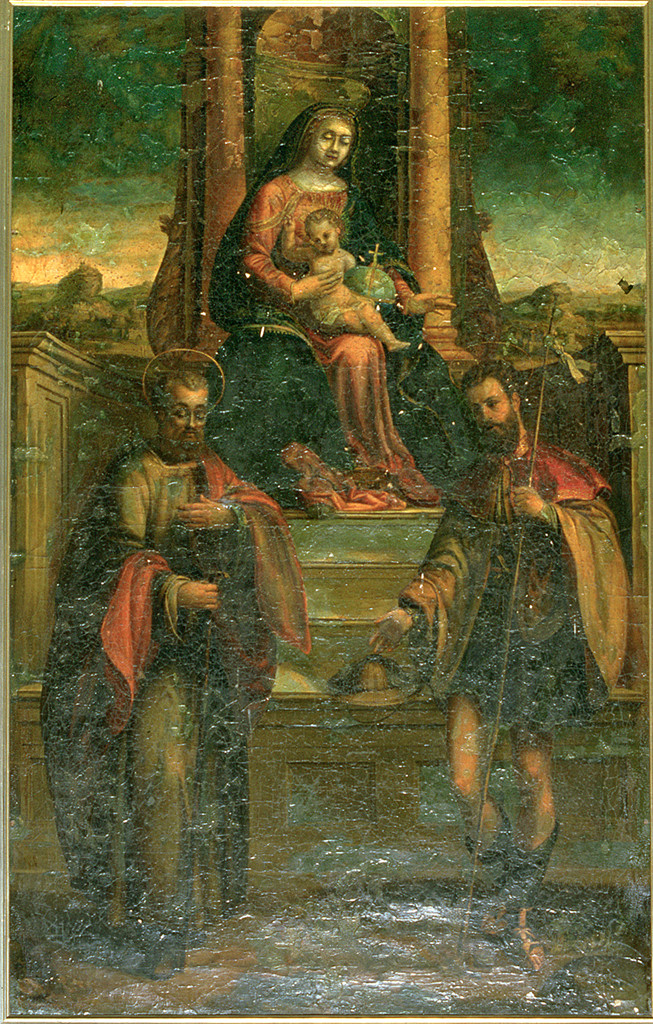 Madonna con Bambino in trono tra santi (pala d'altare) - ambito ferrarese (sec. XIX)