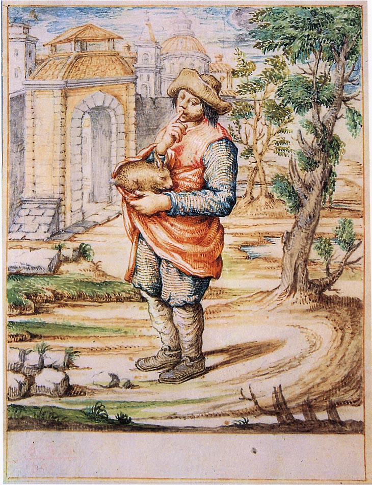 Bertoldo con la lepre in mano (disegno) di Crespi Giuseppe Maria detto Spagnolo (sec. XVIII)