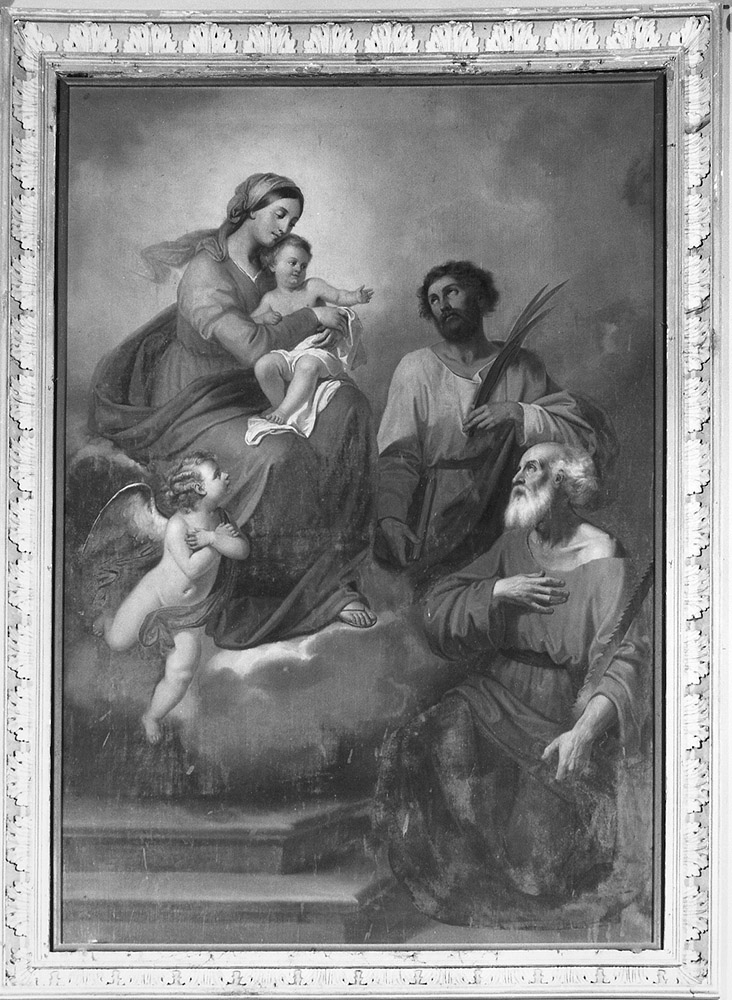 Madonna con Bambino in gloria e Santi Simone e Giuda (dipinto) di Guardassoni Alessandro (attribuito) (sec. XIX)