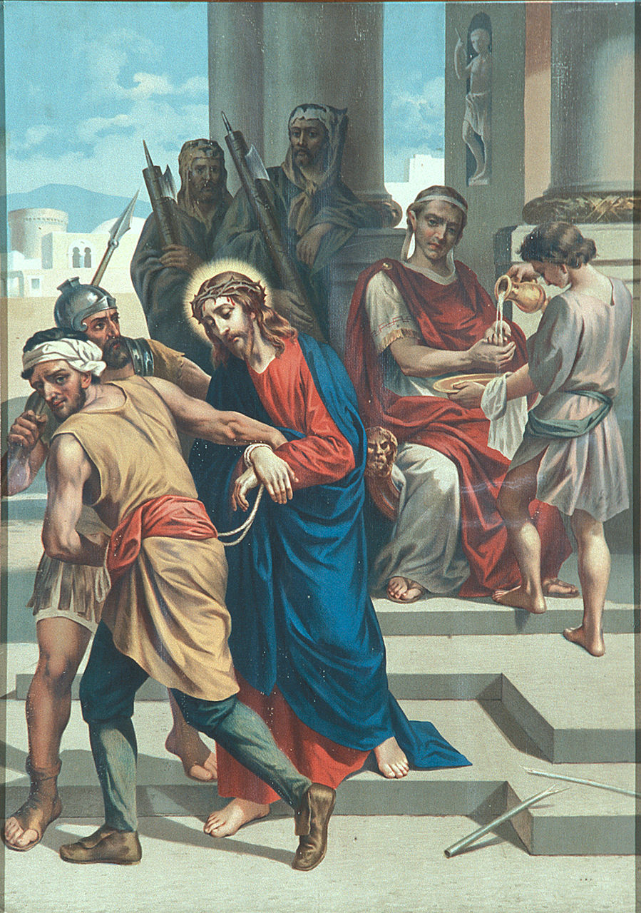 Gesù Cristo condannato a morte (Via Crucis I) (oleografia, elemento d'insieme) - produzione italiana (sec. XX)