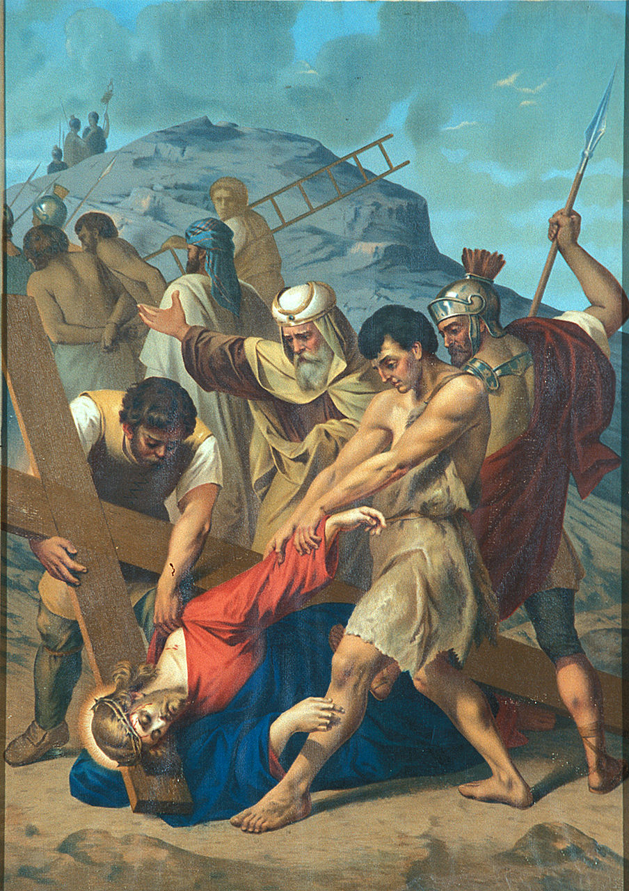 Gesù Cristo cade la seconda volta (Via Crucis VII) (oleografia, elemento d'insieme) - produzione italiana (sec. XX)