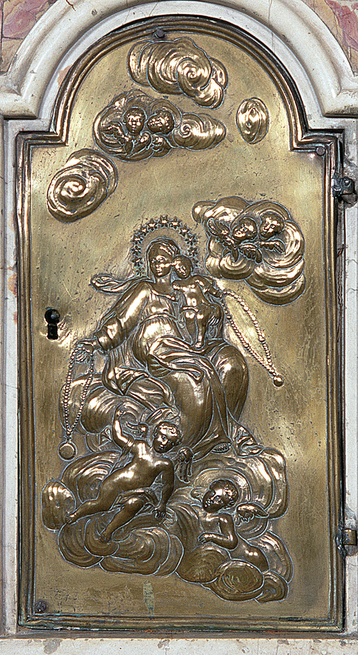 Madonna del Rosario (sportello di tabernacolo) - ambito ferrarese (sec. XVIII)