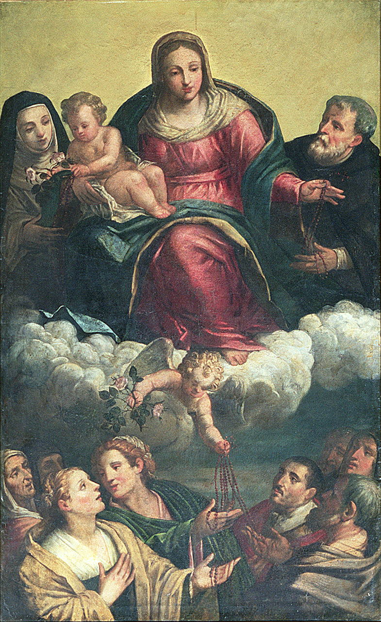 Madonna del Rosario con San Domenico e Santa Teresa, Madonna del Rosario (dipinto) - ambito ferrarese (inizio sec. XVII)