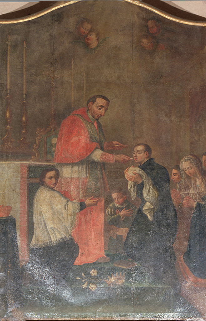 San Carlo Borromeo comunica San Luigi Gonzaga, San Carlo Borromeo (pala d'altare) - ambito ferrarese (inizio sec. XVIII)