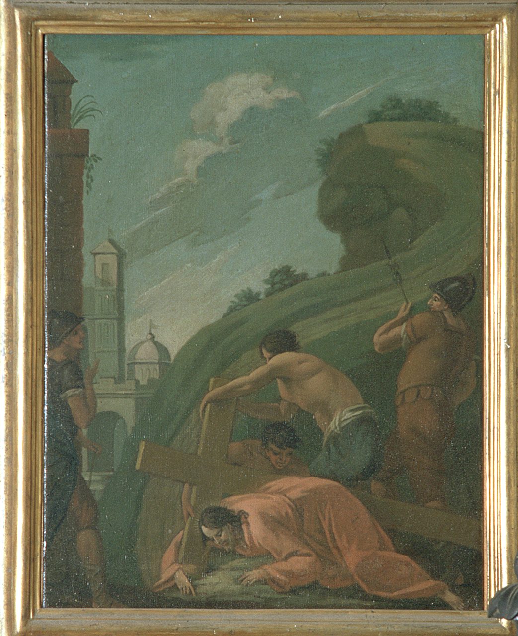 stazione IX: Gesù cade sotto la croce la terza volta (dipinto, elemento d'insieme) - ambito ferrarese (sec. XVIII)