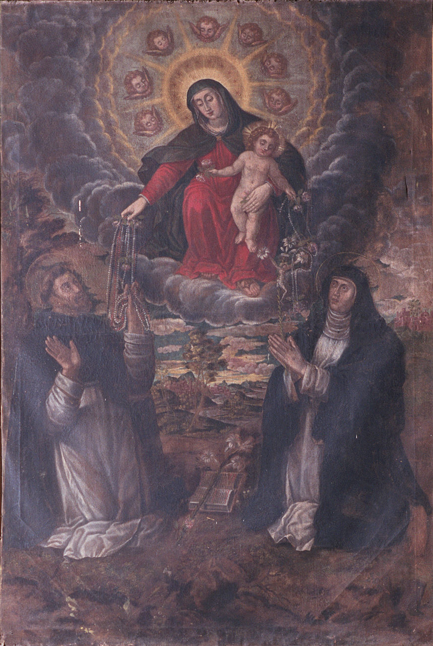 Madonna del rosario con santi domenicani (dipinto, elemento d'insieme) - ambito emiliano (sec. XVII)