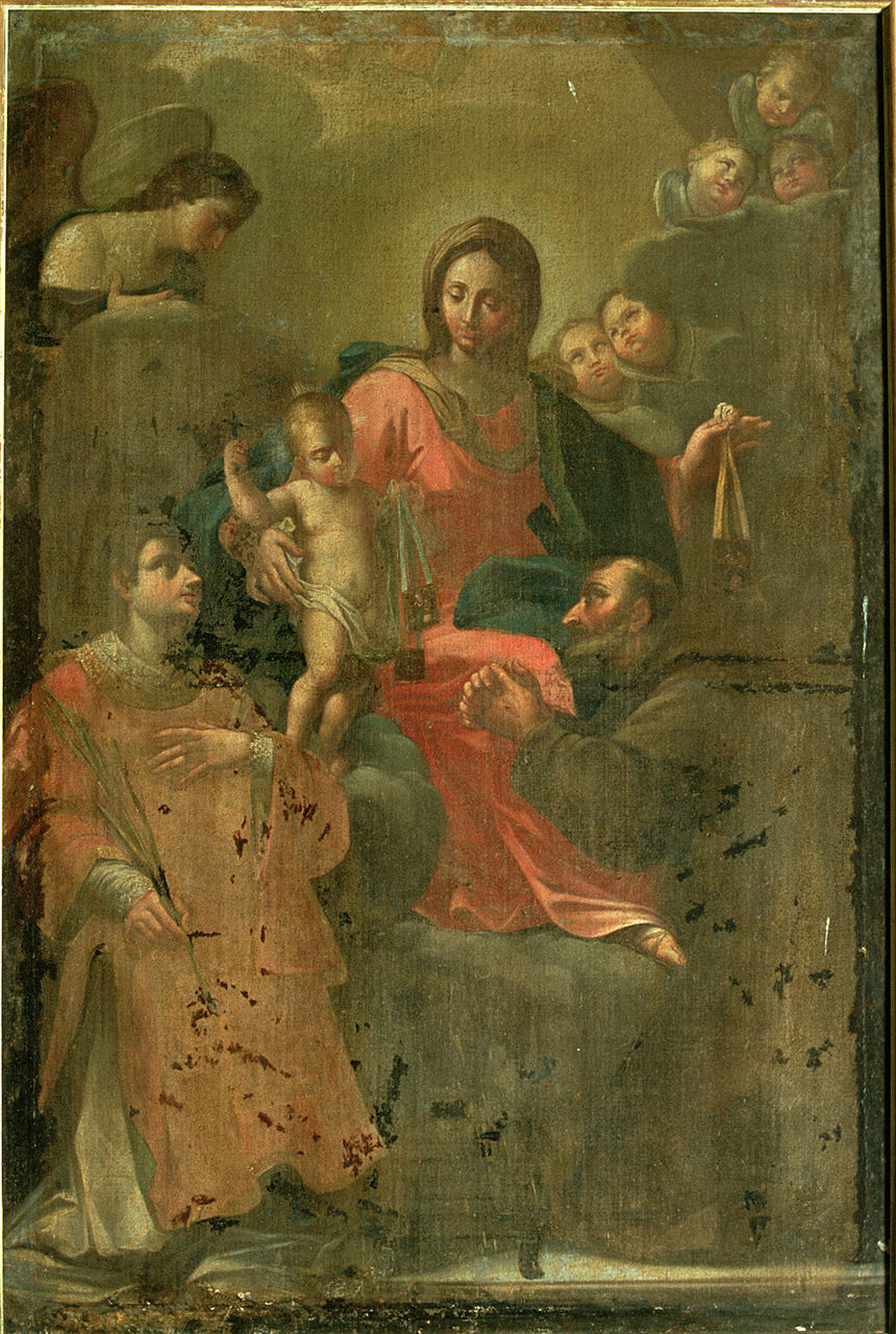 Madonna del Carmelo con San Lorenzo e San Francesco d'Assisi (dipinto, opera isolata) - ambito emiliano-romagnolo (sec. XVIII)