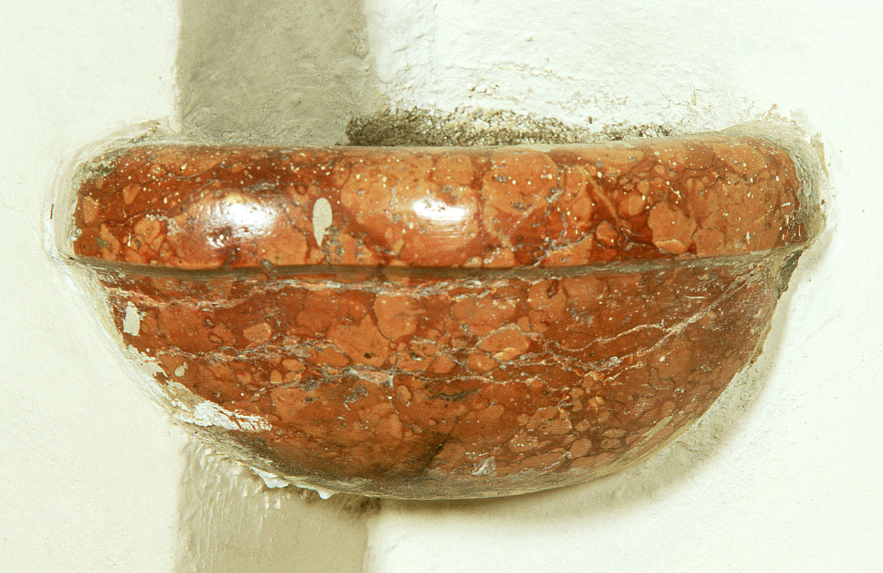 acquasantiera da parete, opera isolata - bottega ferrarese (sec. XIX)