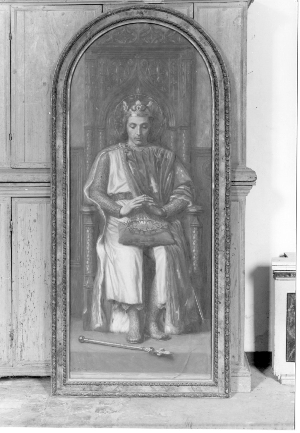 San Luigi re di Francia (dipinto, elemento d'insieme) di Basile Roy Giovanni (sec. XX)