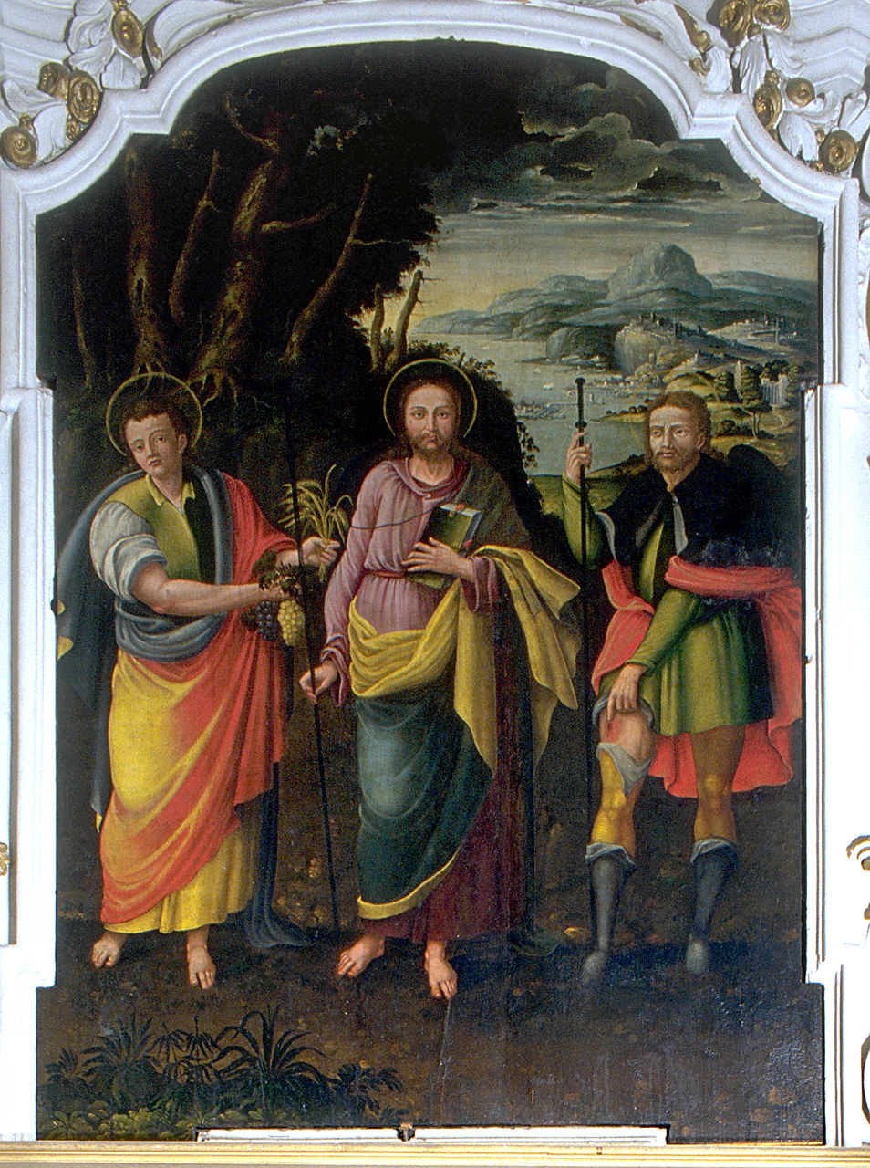 San Giovanni Evangelista, San Giacomo Maggiore e San Rocco (dipinto, opera isolata) - ambito ferrarese (sec. XVIII)