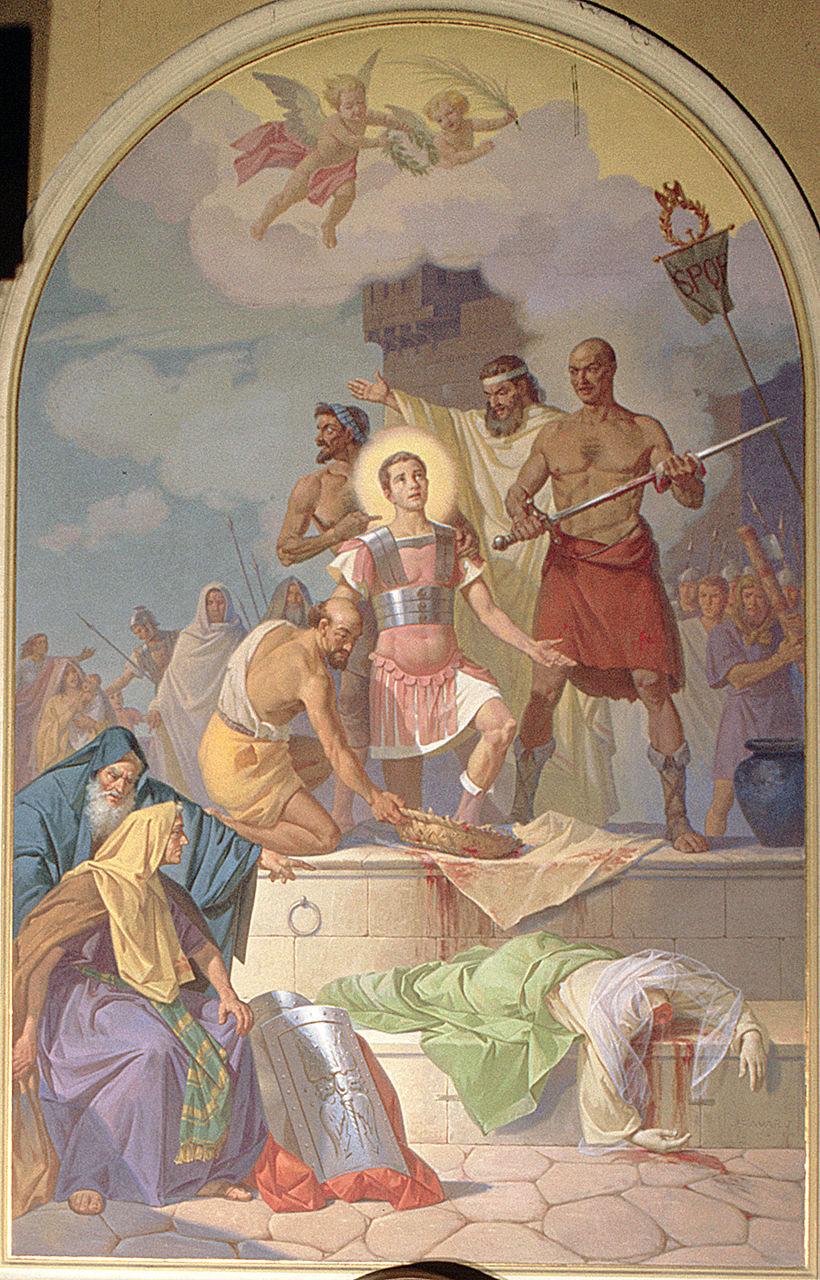 Martirio di San Giorgio (dipinto, elemento d'insieme) di Favaro Pietro, Campanati Daniele (sec. XX)
