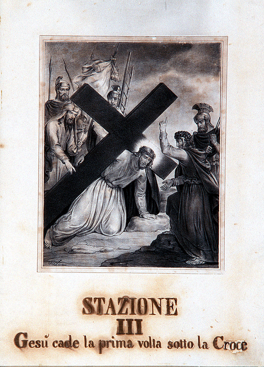Gesù Cristo cade la prima volta, stazioni della via crucis (incisione, ciclo) - ambito ferrarese (sec. XIX)