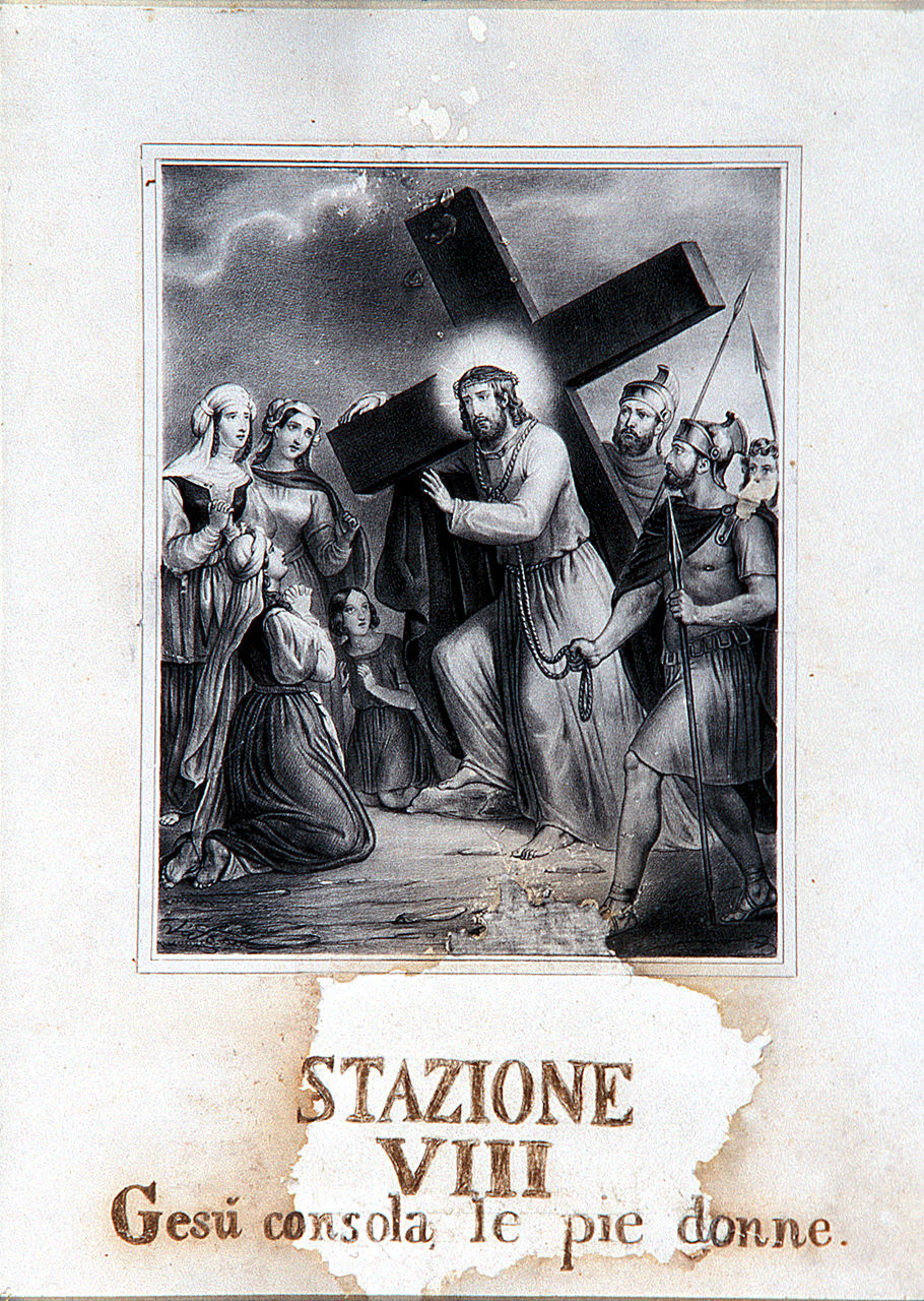 Gesù Cristo consola le donne di Gerusalemme, stazioni della via crucis (incisione, ciclo) - ambito ferrarese (sec. XIX)