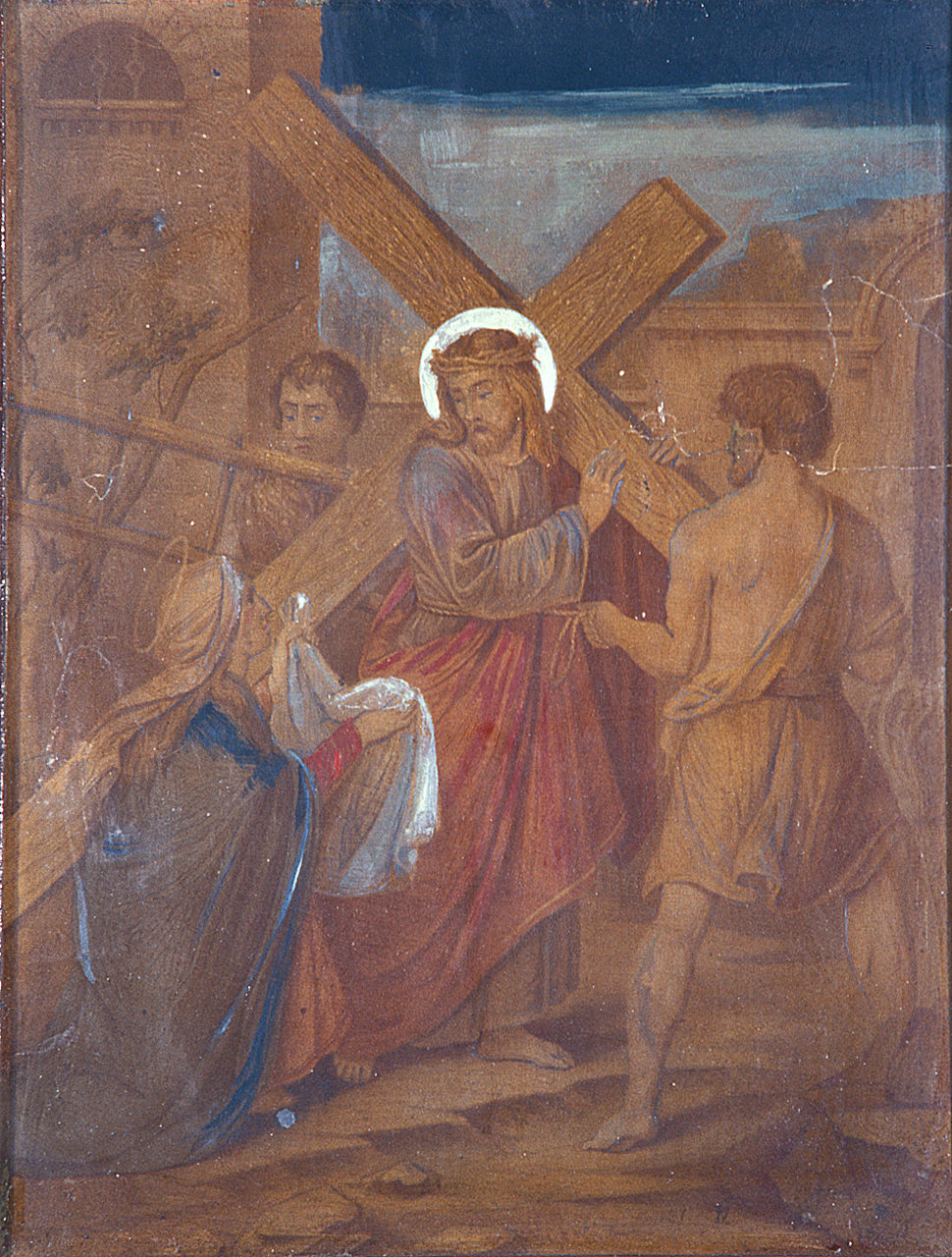 Gesù Cristo asciugato dalla Veronica, stazioni della via crucis (incisione, ciclo) - ambito italiano (secondo quarto sec. XX)