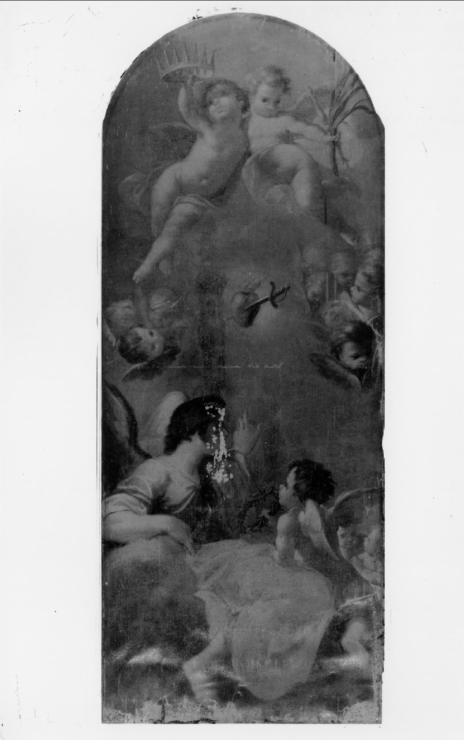 Angeli e cherubini intorno al Sacro Cuore trafitto da una spada (dipinto) di Guardassoni Alessandro (sec. XIX)