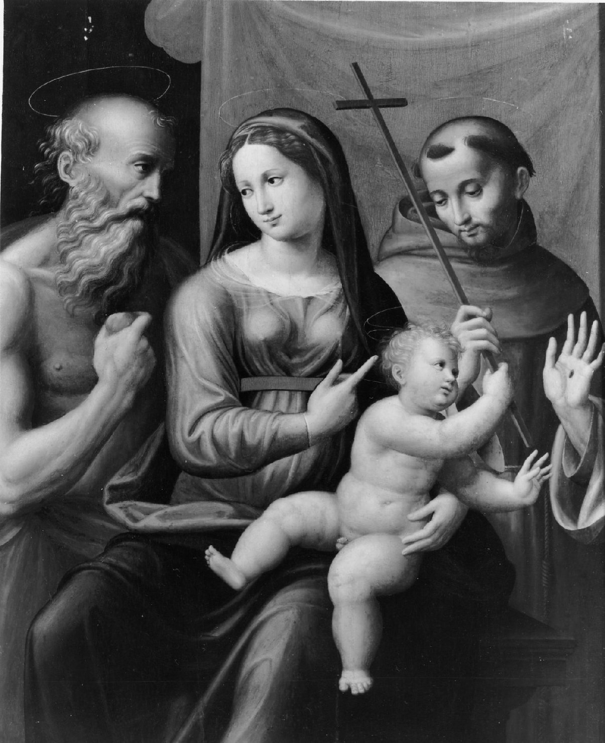 Madonna con Bambino, San Girolamo e San Francesco (dipinto) di Francucci Innocenzo detto Innocenzo da Imola (sec. XVI)