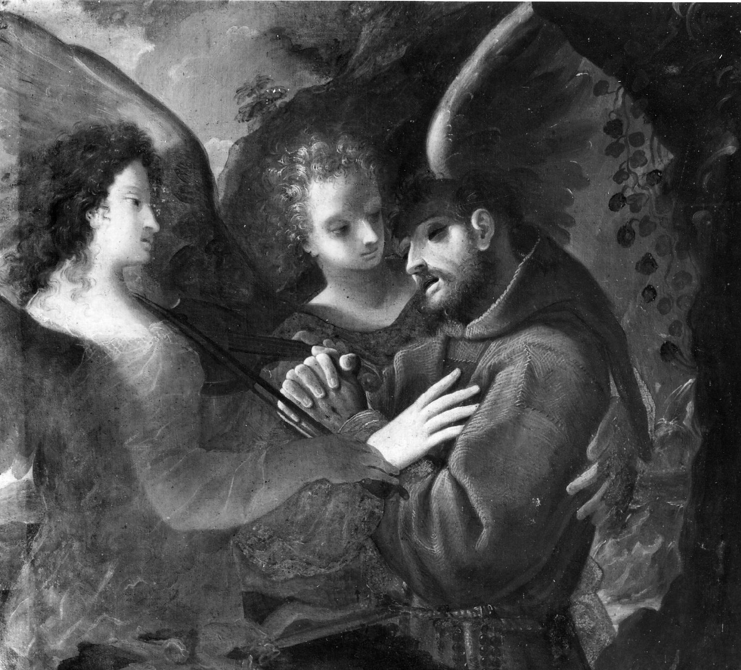 San Francesco in estasi e due angeli (dipinto) - ambito Italia centro-settentrionale (fine/inizio secc. XVII/ XVIII)