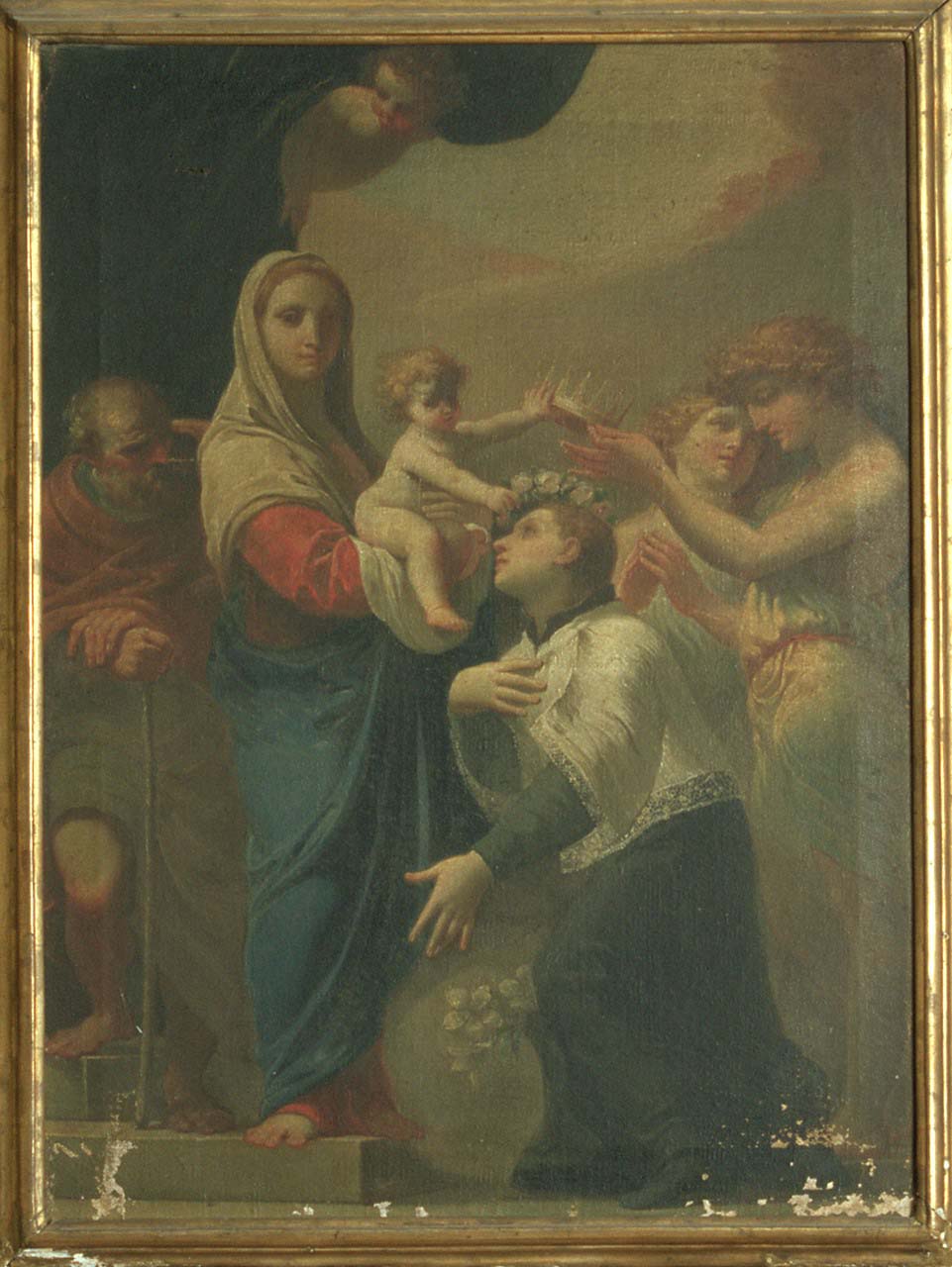 Sacra famiglia con San Luigi Gonzaga (dipinto, opera isolata) - ambito ferrarese (fine/inizio secc. XVII/ XVIII)