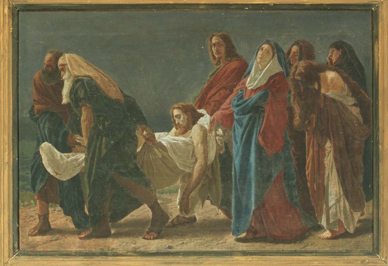 Gesù Cristo deposto nel sepolcro (dipinto, opera isolata) - ambito ferrarese (seconda metà sec. XIX)