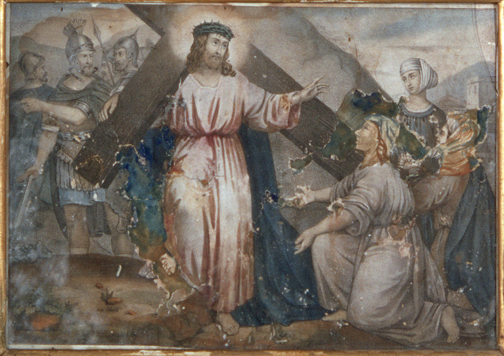 stazione VIII: Gesù consola le donne di Gerusalemme (incisione, elemento d'insieme) - bottega ferrarese (seconda metà sec. XIX)