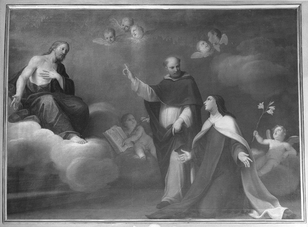 San Domenico mostra a Santa Teresa d'Avila le piaghe di Cristo (dipinto) di Garofalini Giacinto (fine sec. XVII)