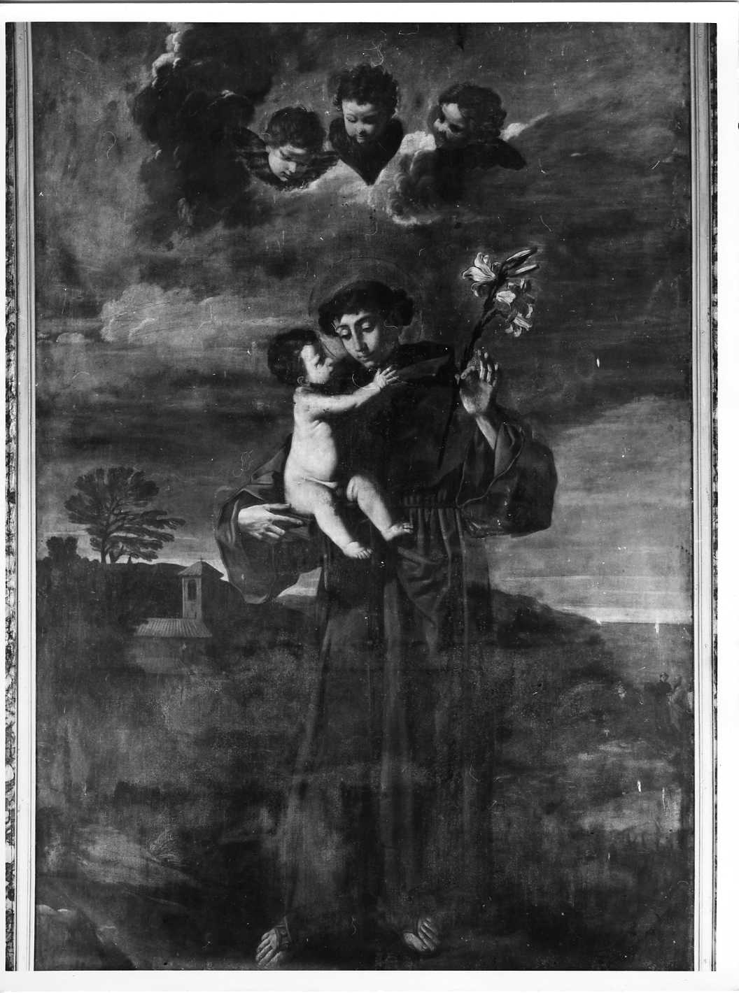 Sant'Antonio da Padova con il bambino (dipinto) di Cantarini Simone detto Pesarese (attribuito) (sec. XVII)