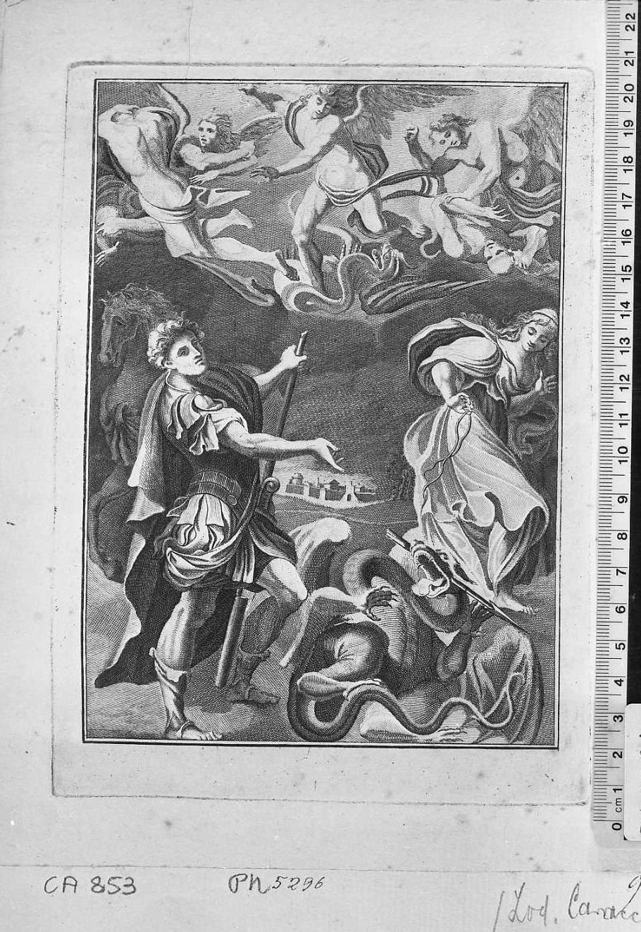 San Giorgio e il drago (stampa) di Carracci Ludovico - ambito emiliano (?) (seconda metà sec. XVII)