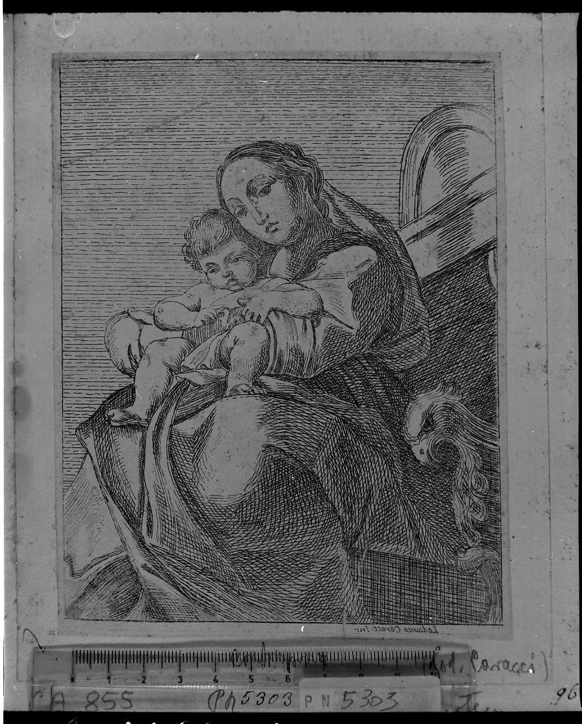 La Vergine col Bambino (stampa tagliata) di Carracci Ludovico - ambito emiliano (?) (seconda metà sec. XVII)