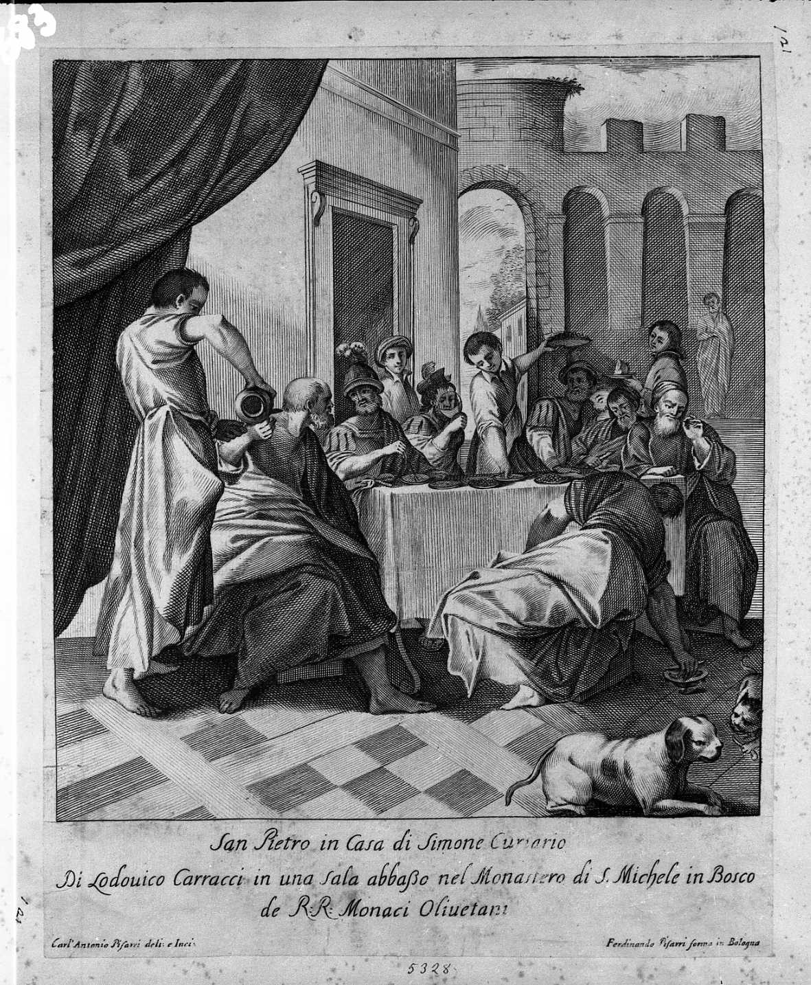 San Pietro in casa di Simone (stampa tagliata) di Carracci Ludovico, Pisarri Carlo Antonio (prima metà sec. XVIII)