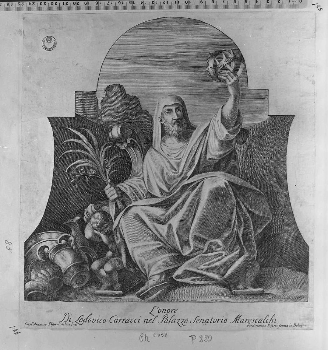 L'Onore (stampa smarginata) di Carracci Ludovico, Pisarri Carlo Antonio (prima metà sec. XVIII)